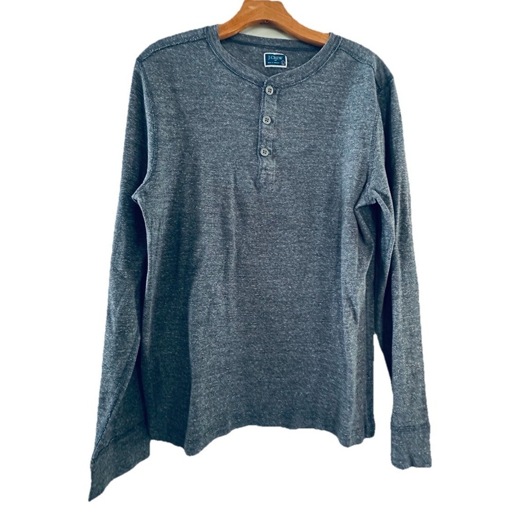 J Crew Mens Size Large Faded Long Sleeve Henley Shirt Heather Blue Cotton Casual